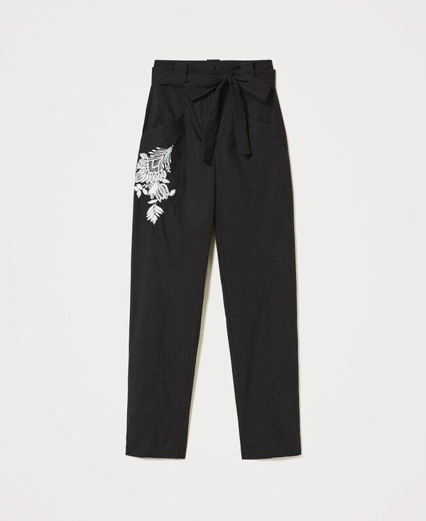 Pantalone Donna 211TT2473 in popeline con ricamo Nero TWINSET- Francavilla Moda